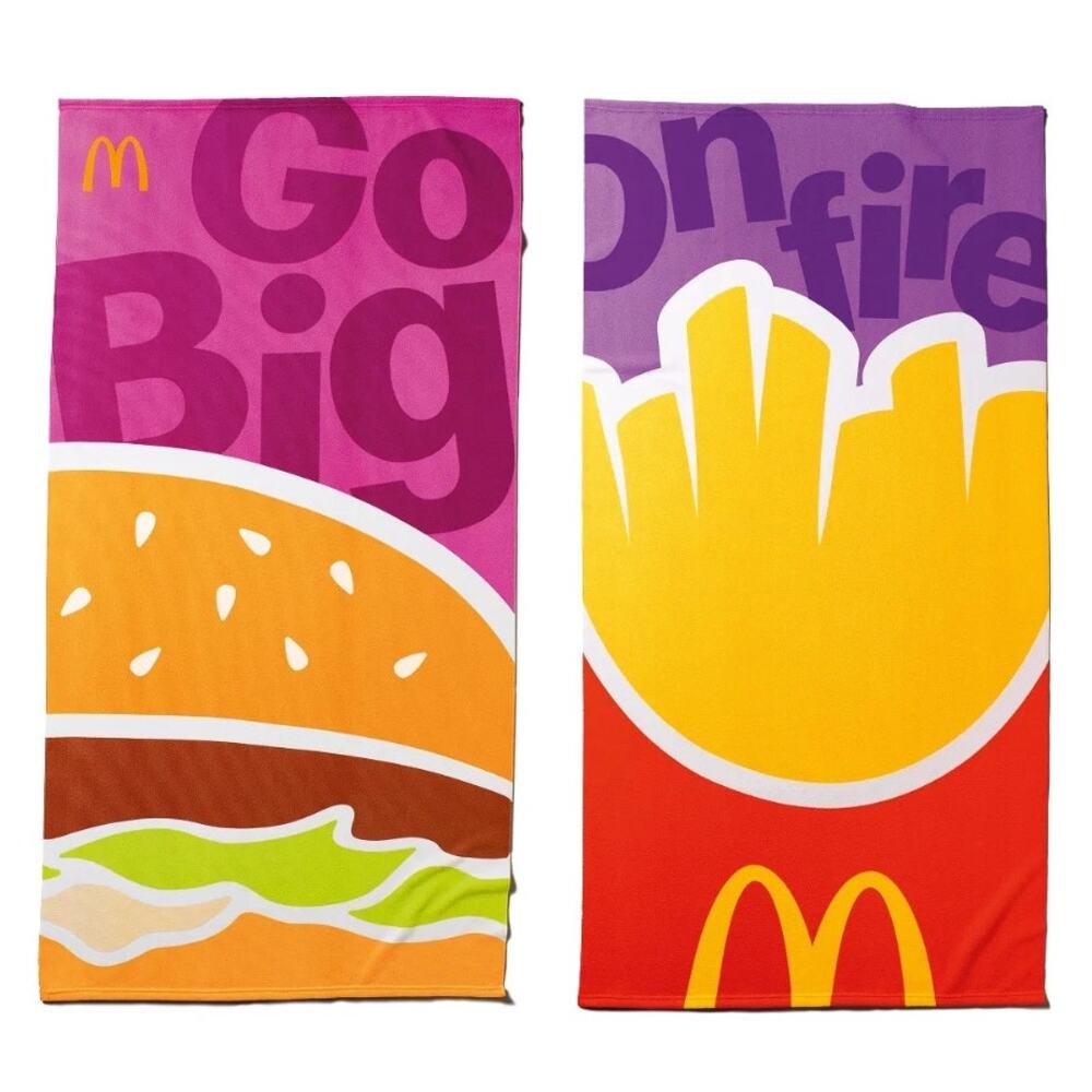 Set 2x McDonald's Beach Towels Big Max Burger + Fries Italy Europe Exclusive NEW